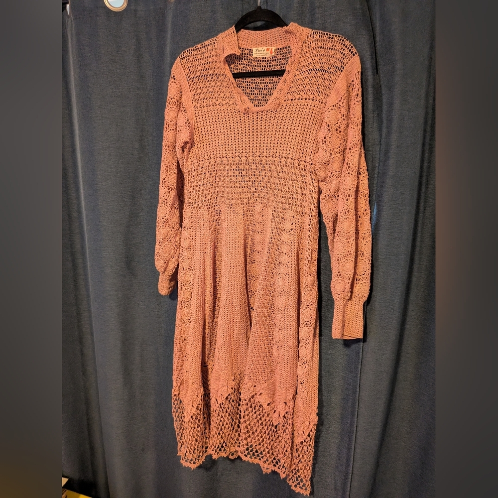 Elegant Crochet Knit Dress in Blush